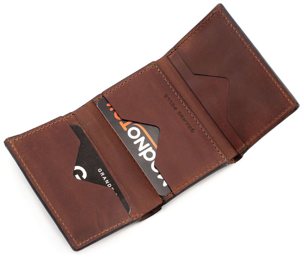 Маленький шкіряний коричневий гаманець ручної роботи на магніті Grande Pelle (13003)