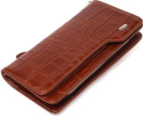 Шкіряний чоловічий гаманець-клатч коричневого кольору з ремінцем на зап'ястя CANPELLINI (2421544)
