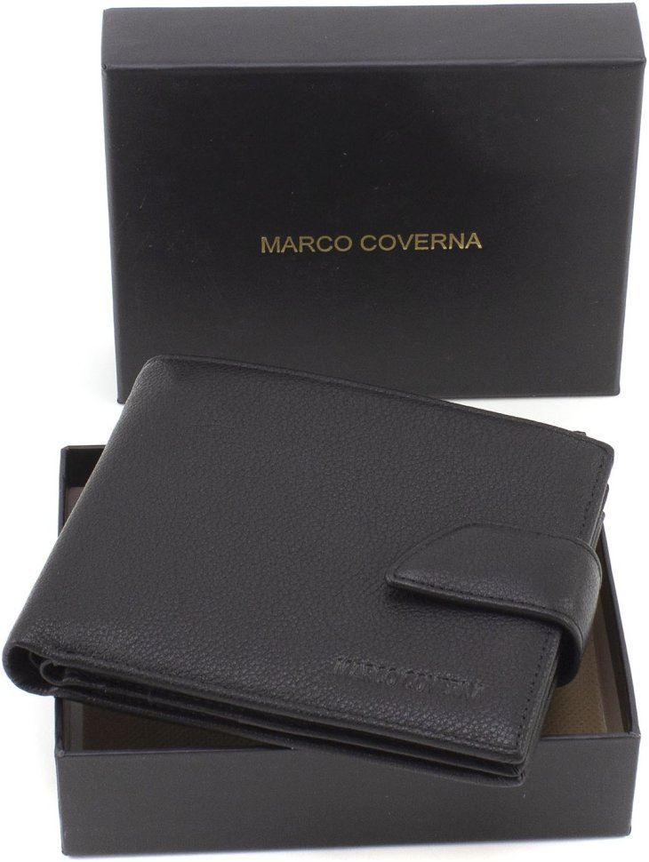 Чоловіче портмоне середнього розміру з натуральної шкіри чорного кольору Marco Coverna 68654