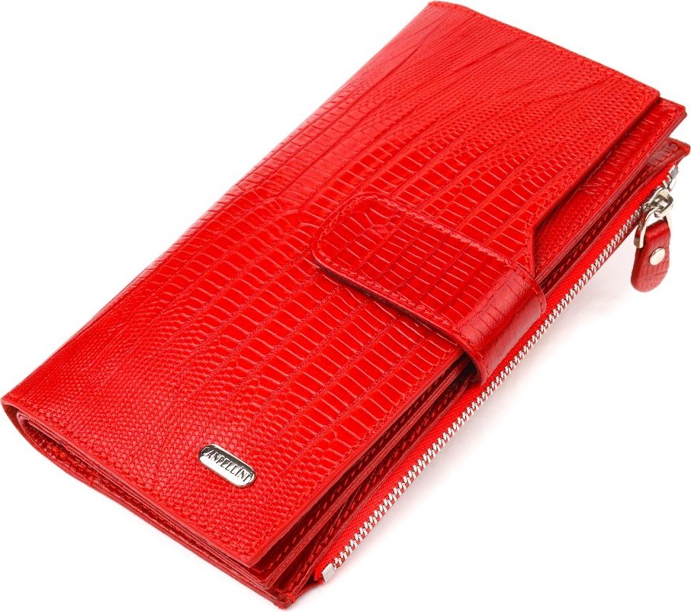 Великий жіночий гаманець червоного кольору з натуральної шкіри під змію CANPELLINI (2421646)