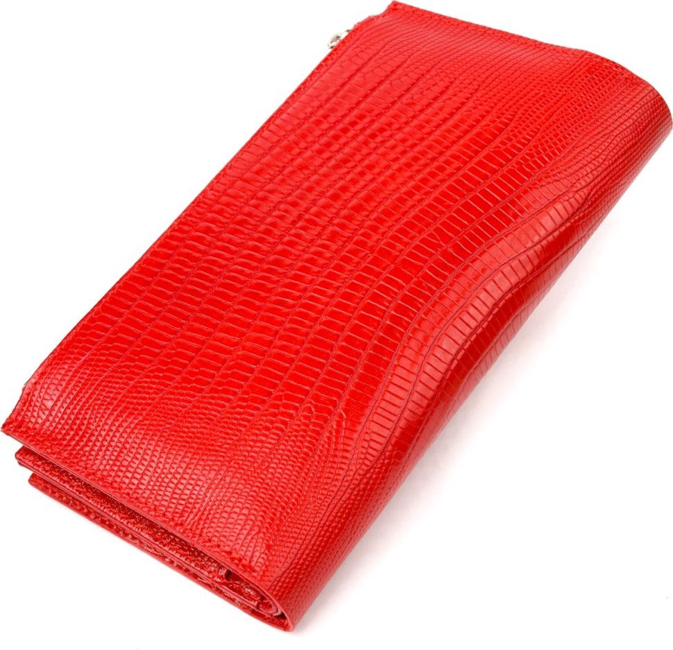 Большой женский кошелек красного цвета из натуральной кожи под змею CANPELLINI (2421646)