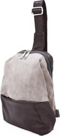 Чоловічий рюкзак-слінг на одне плече коричневого кольору з натуральної шкіри та текстилю TARWA (21693)