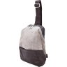 Мужской рюкзак-слинг на одно плечо коричневого цвета из натуральной кожи и текстиля TARWA (21693) - 1