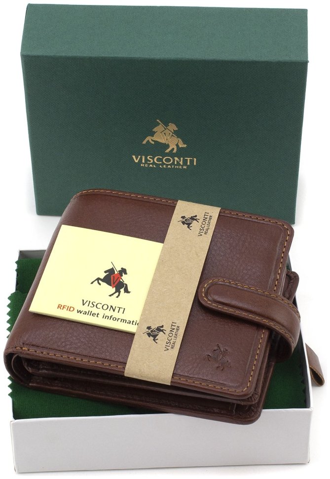 Светло-коричневое мужское портмоне из качественной натуральной кожи с монетницей Visconti Arezzo 68954