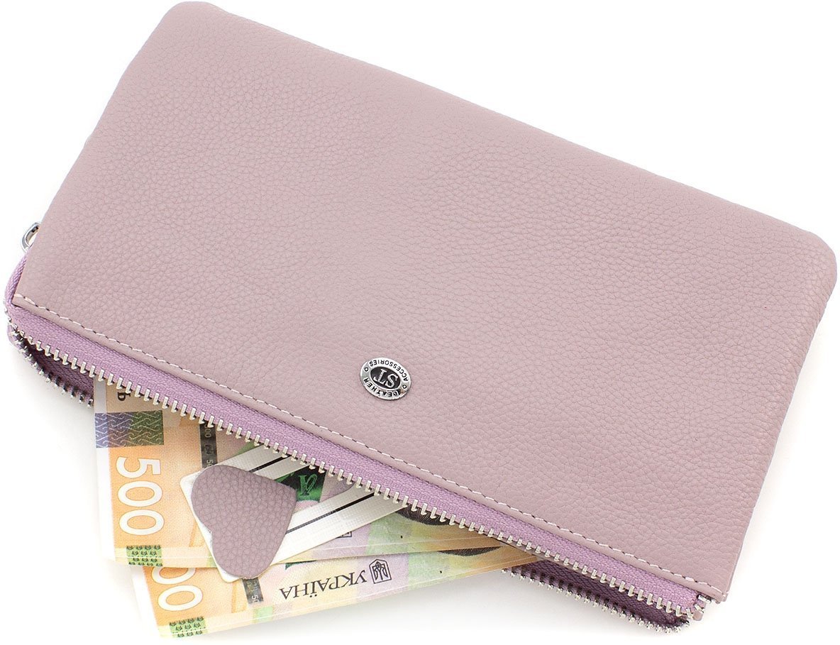Темно-рожевий жіночий гаманець-клатч з яловичої шкіри ST Leather (15331)