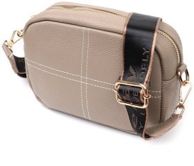 Компактна жіноча сумка-кроссбоді з натуральної шкіри бежевого кольору Vintage 2422318