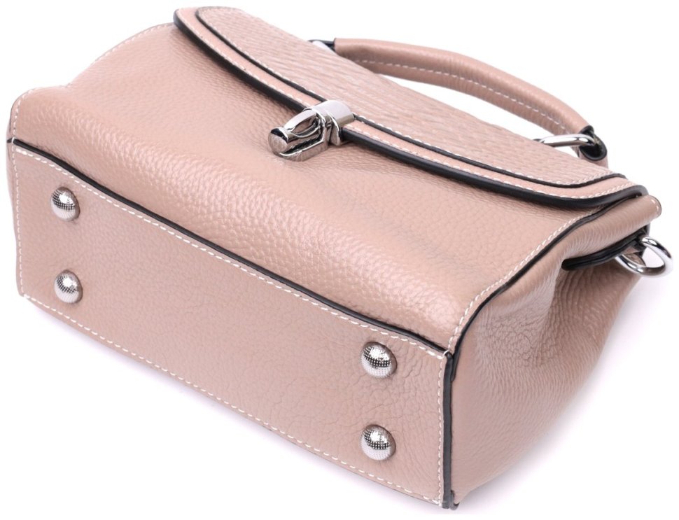 Бежевая женская кожаная сумка маленького размера с плечевым ремешком Vintage 2422418