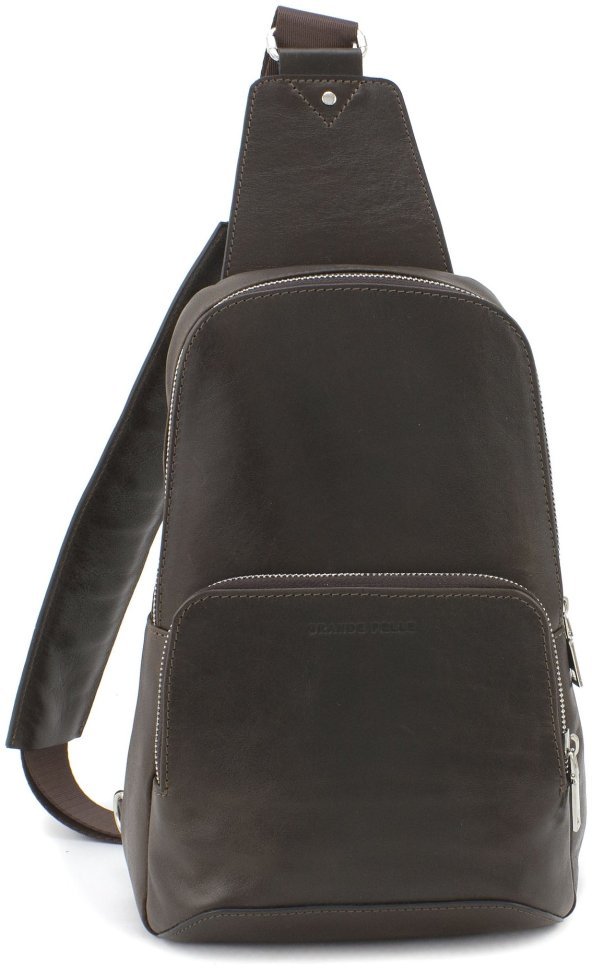 Якісна чоловіча сумка-слінг із італійської шкіри коричневого кольору Grande Pelle 70755