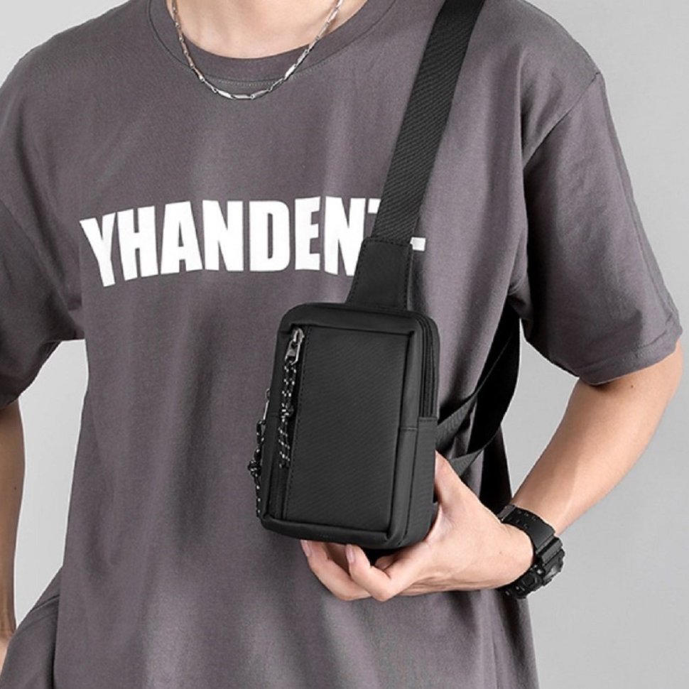 Текстильна чоловіча сумка рюкзак чорного кольору Confident 90755 modnotak фото №11