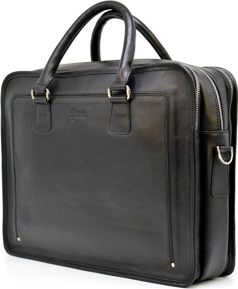 Добротна чоловіча шкіряна сумка-портфель на три відділи TARWA (21737)