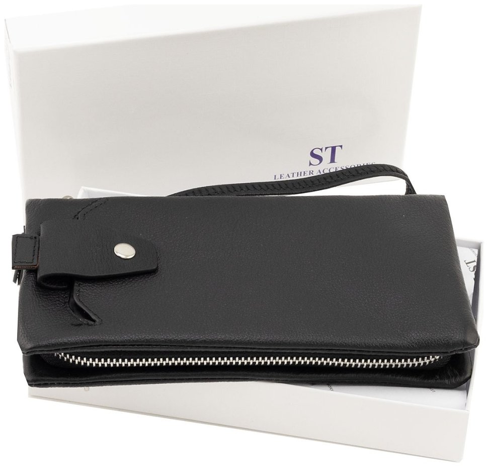Шкіряний жіночий гаманець з кишенею для смартфона ST Leather 90855 чорного кольору modnotak фото №11