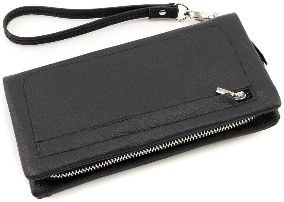 Шкіряний жіночий гаманець з кишенею для смартфона ST Leather 90855 чорного кольору modnotak фото №3