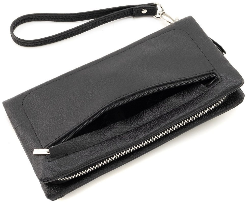 Шкіряний жіночий гаманець з кишенею для смартфона ST Leather 90855 чорного кольору modnotak фото №4