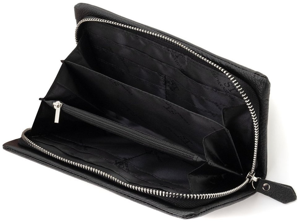 Шкіряний жіночий гаманець з кишенею для смартфона ST Leather 90855 чорного кольору modnotak фото №5