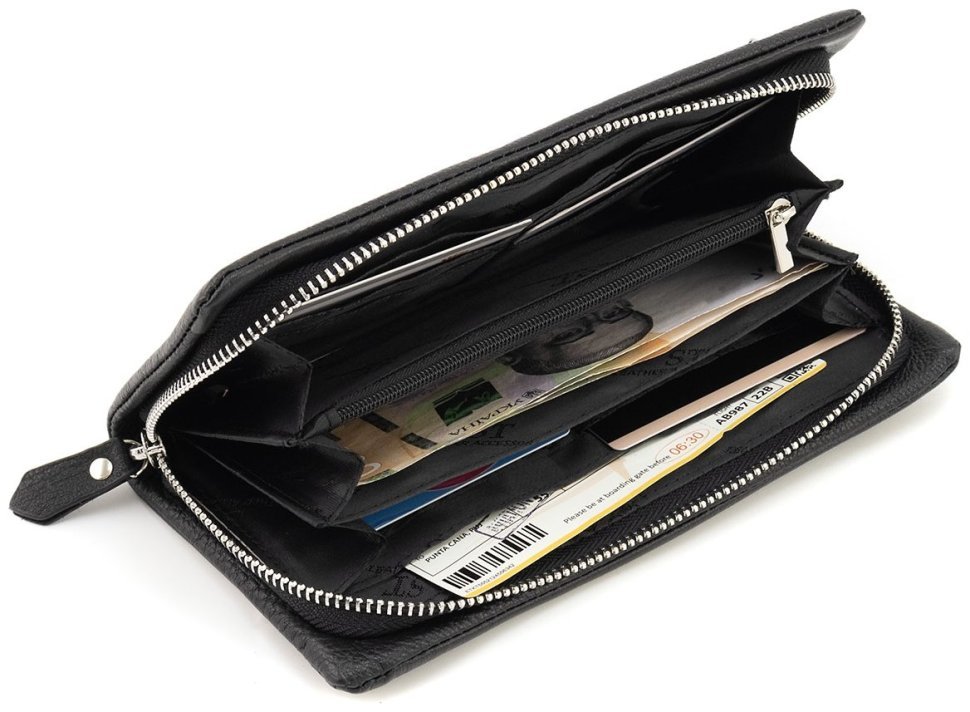 Шкіряний жіночий гаманець з кишенею для смартфона ST Leather 90855 чорного кольору modnotak фото №6