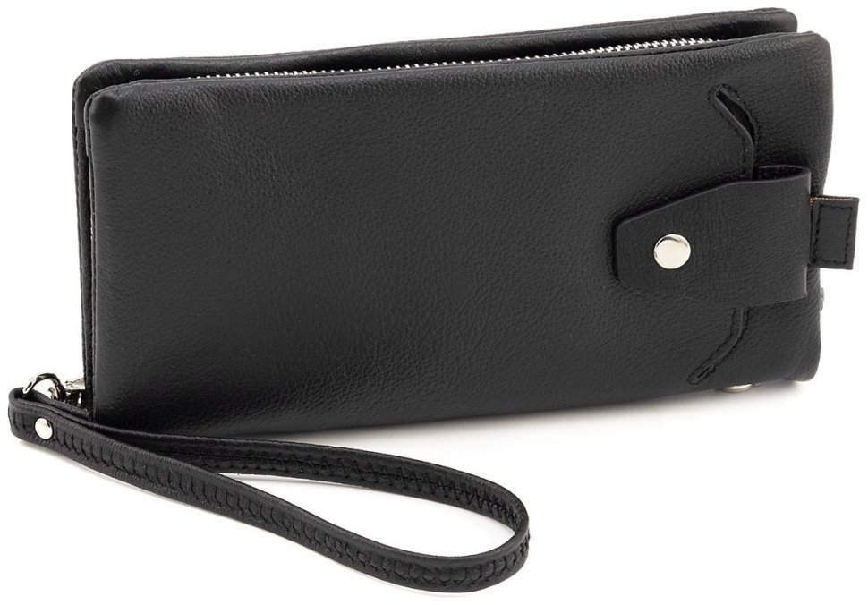 Шкіряний жіночий гаманець з кишенею для смартфона ST Leather 90855 чорного кольору modnotak фото №1