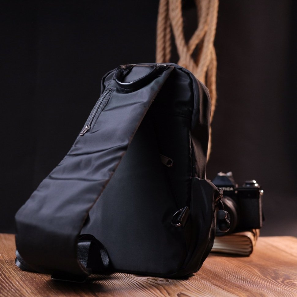 Универсальная мужская текстильная сумка-слинг через плечо в черном цвете Vintage (20576)