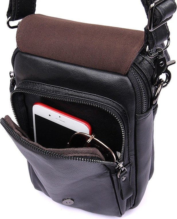 Компактна чоловіча наплечная сумка чорного кольору VINTAGE STYLE (14451)