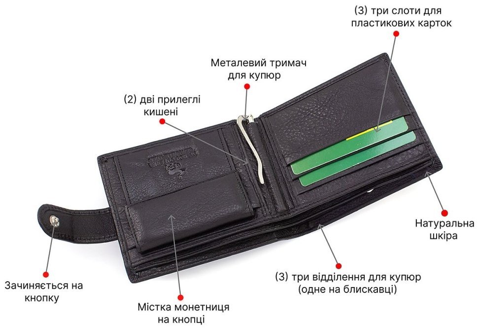 Шкіряне чоловіче портмоне з затиском для грошей Marco Coverna (18068) modnotak фото №4