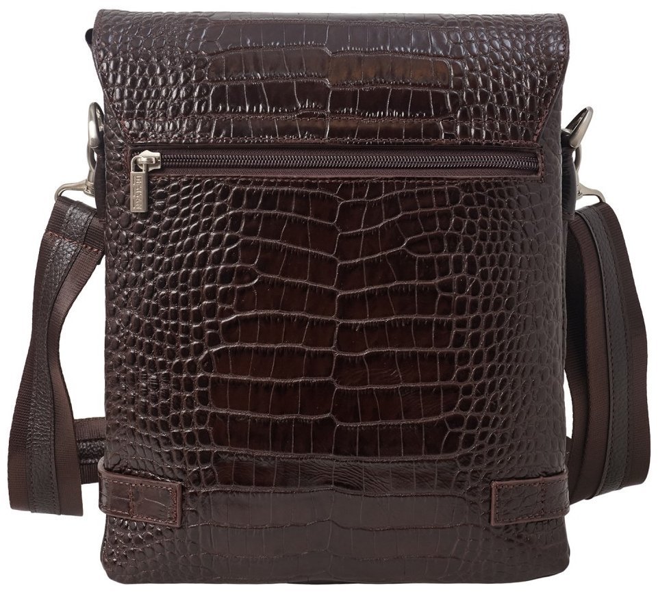 Мужская плечевая сумка среднего размера из натуральной кожи под крокодила в коричневом цвете DESISAN 81755 фото №4 Мужская плечевая сумка среднего размера из натуральной кожи под крокодила в коричневом цвете DESISAN 81755 modnotak фото №4