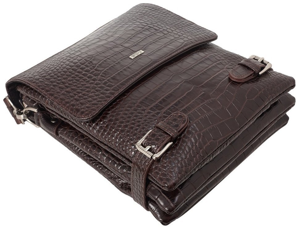 Мужская плечевая сумка среднего размера из натуральной кожи под крокодила в коричневом цвете DESISAN 81755 фото №5 Мужская плечевая сумка среднего размера из натуральной кожи под крокодила в коричневом цвете DESISAN 81755 modnotak фото №5