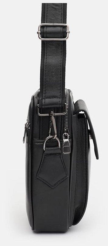 Мужская небольшая кожаная сумка-барсетка черного цвета с ручкой Ricco Grande 71855