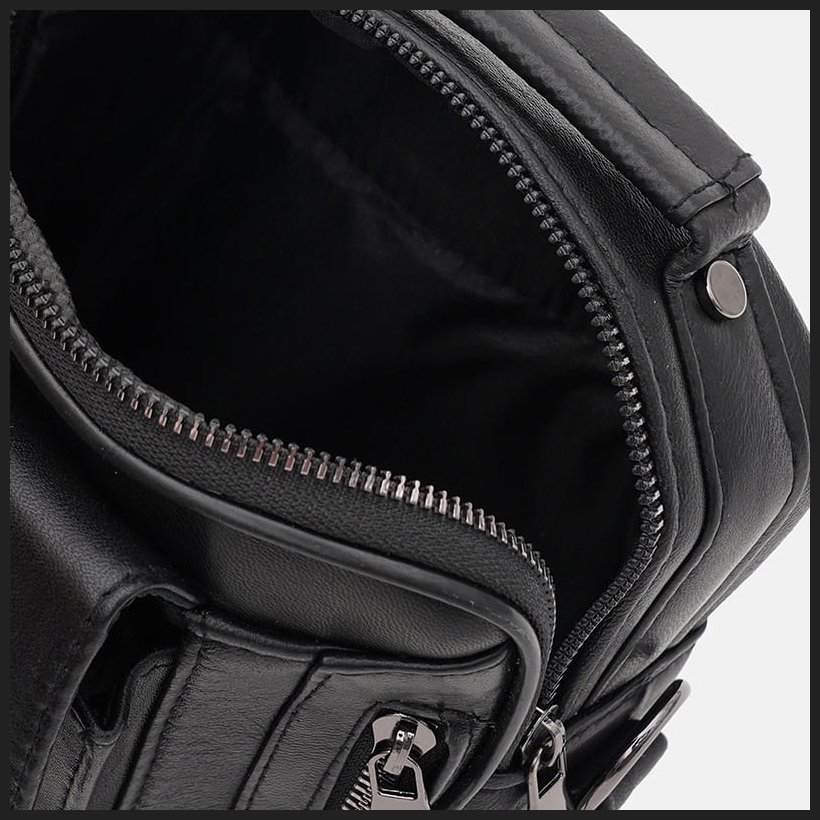 Мужская небольшая кожаная сумка-барсетка черного цвета с ручкой Ricco Grande 71855