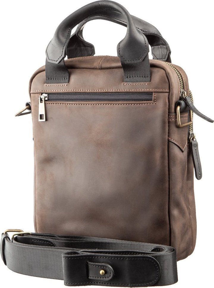 Чоловіча повсякденна сумка із вінтажної шкіри коричневого кольору з ручками SHVIGEL (2411182)