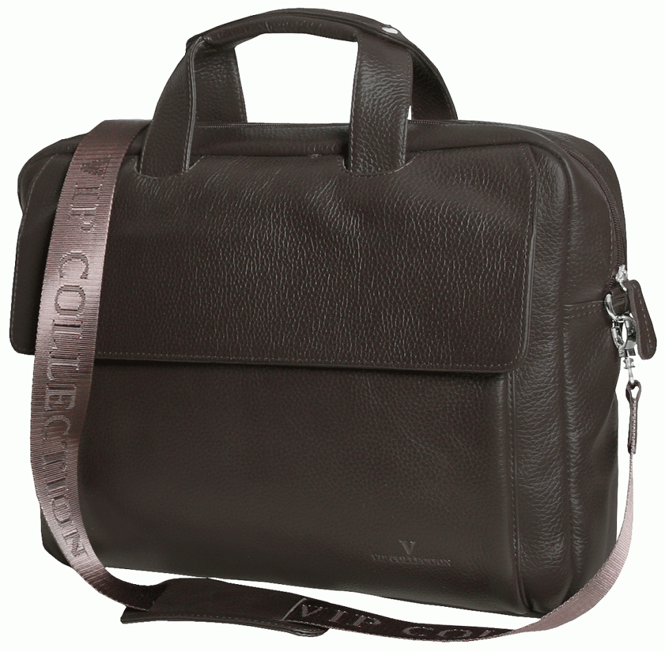 Кожаная сумка для ноутбука коричневого цвета с диагональю 15.6″  Vip Collection 102555 modnotak фото №1
