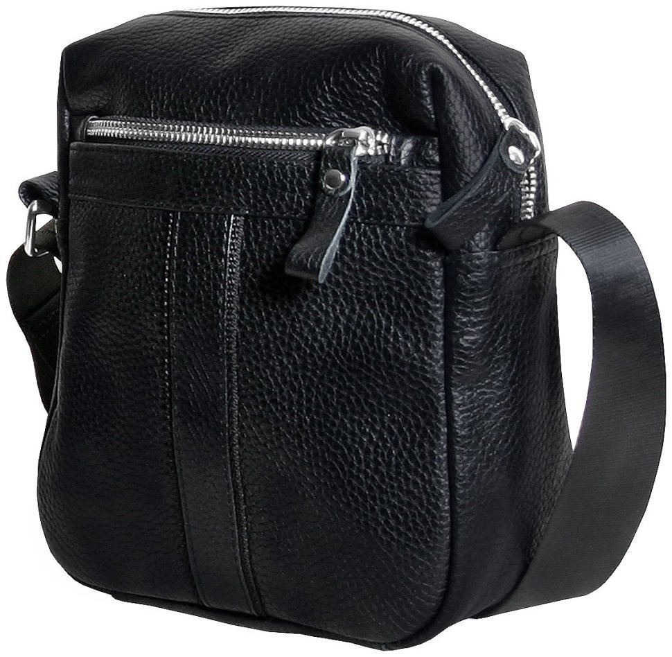 Компактна чоловіча сумка із фактурної шкіри чорного кольору через плече Vip Collection 102655 modnotak фото №1