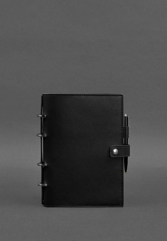 Блокнот с датированным блоком (Софт-бук) в кожаной обложке черного цвета - BlankNote (42655)