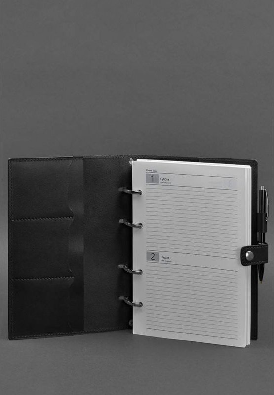 Блокнот із датованим блоком (Софт-бук) у шкіряній обкладинці чорного кольору - BlankNote (42655)