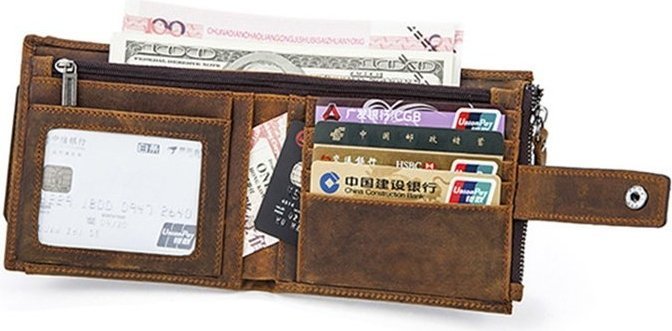 Вінтажний чоловічий гаманець з натуральної шкіри коричневого кольору Vintage (2414689)