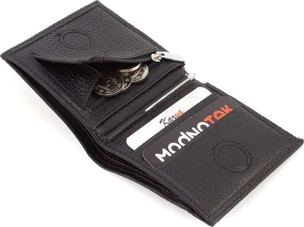 Мужское кожаное портмоне черного цвета с зажимом для купюр KARYA (21759)