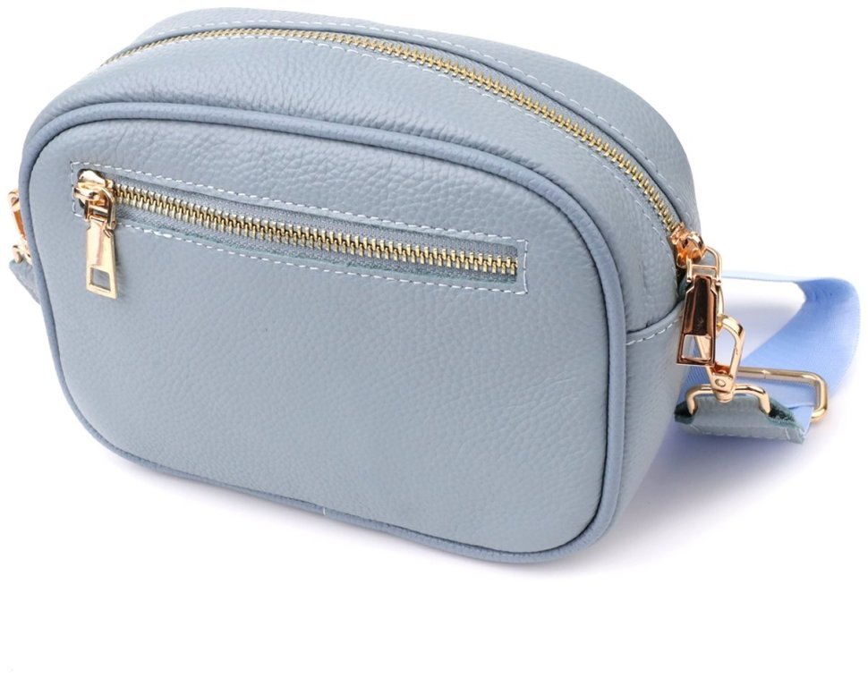 Компактна стьобана жіноча сумка крос боді зі шкіри флотар Vintage 103155 блакитна modnotak фото №2