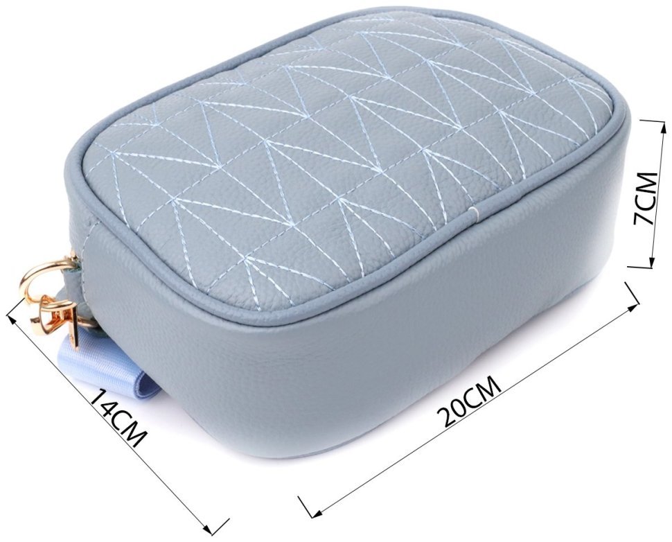 Компактна стьобана жіноча сумка крос боді зі шкіри флотар Vintage 103155 блакитна modnotak фото №3