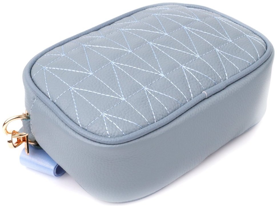 Компактна стьобана жіноча сумка крос боді зі шкіри флотар Vintage 103155 блакитна modnotak фото №5