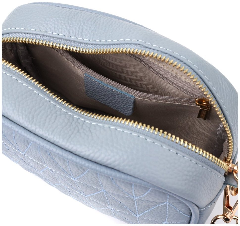 Компактна стьобана жіноча сумка крос боді зі шкіри флотар Vintage 103155 блакитна modnotak фото №7