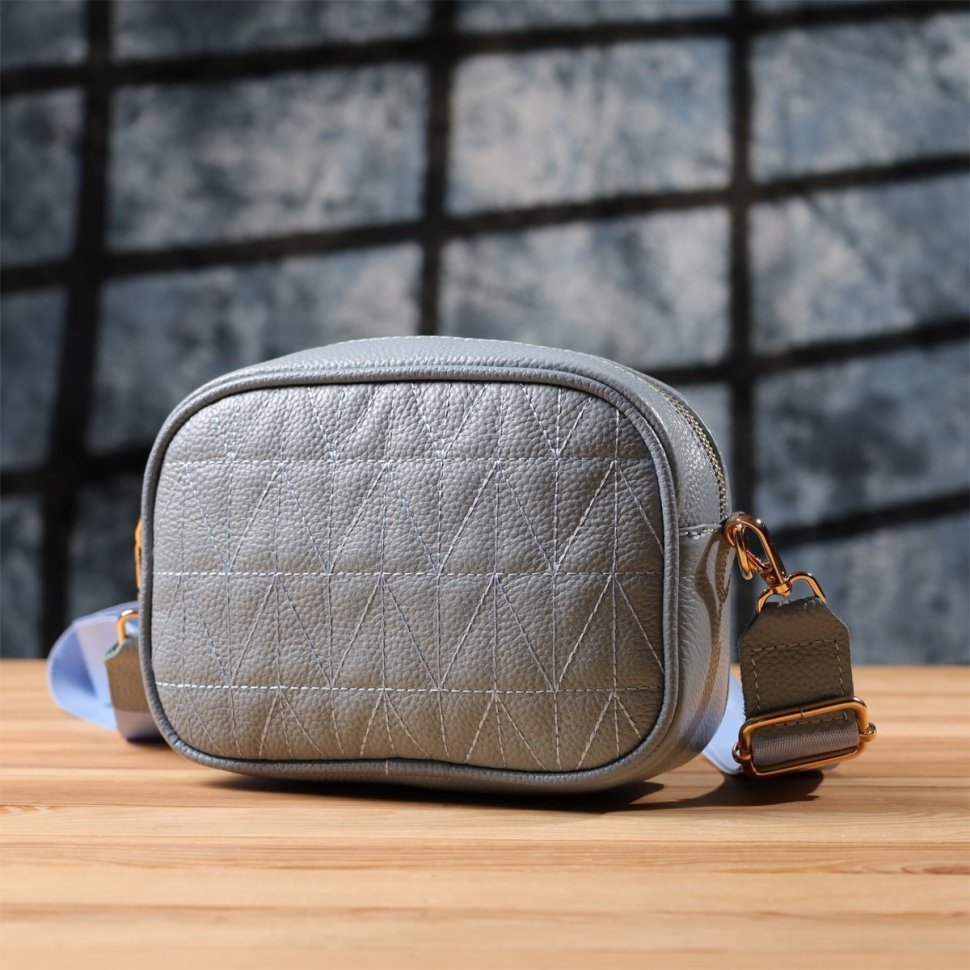 Компактна стьобана жіноча сумка крос боді зі шкіри флотар Vintage 103155 блакитна modnotak фото №10