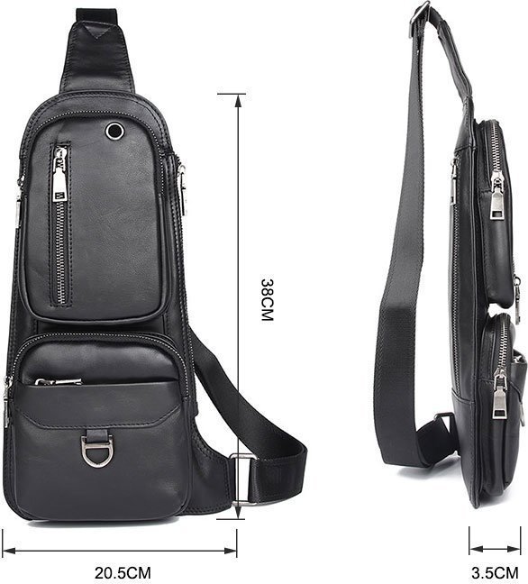 Кожаная мужская сумка - рюкзак через одно плечо черного цвета VINTAGE STYLE (14984)