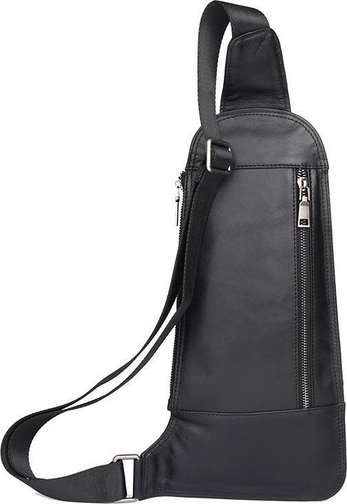 Шкіряна чоловіча сумка - рюкзак через одне плече чорного кольору VINTAGE STYLE (14984)