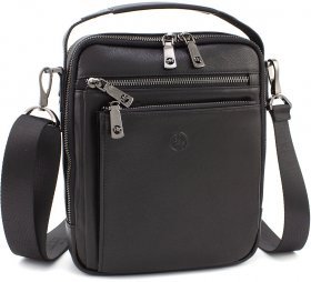 Середня чоловіча якісна шкіряна сумка-барсетка у чорному кольорі H.T Leather (10235)