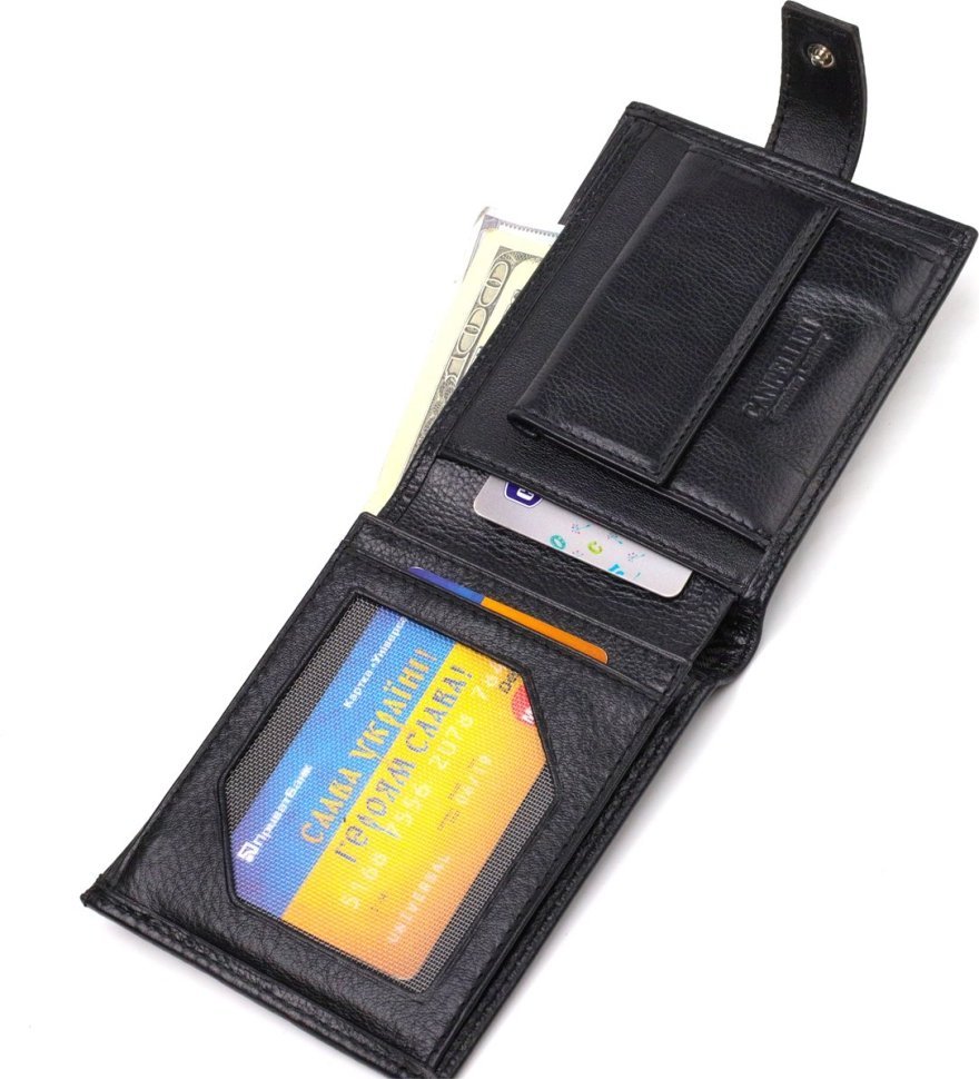 Класичний чоловічий гаманець із натуральної зернистої шкіри з хлястиком на кнопці CANPELLINI (2421791)