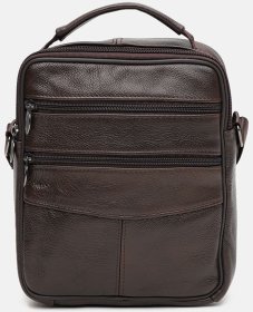 Коричнева недорога сумка-барсетка з натуральної шкіри з ручкою Borsa Leather (21906)
