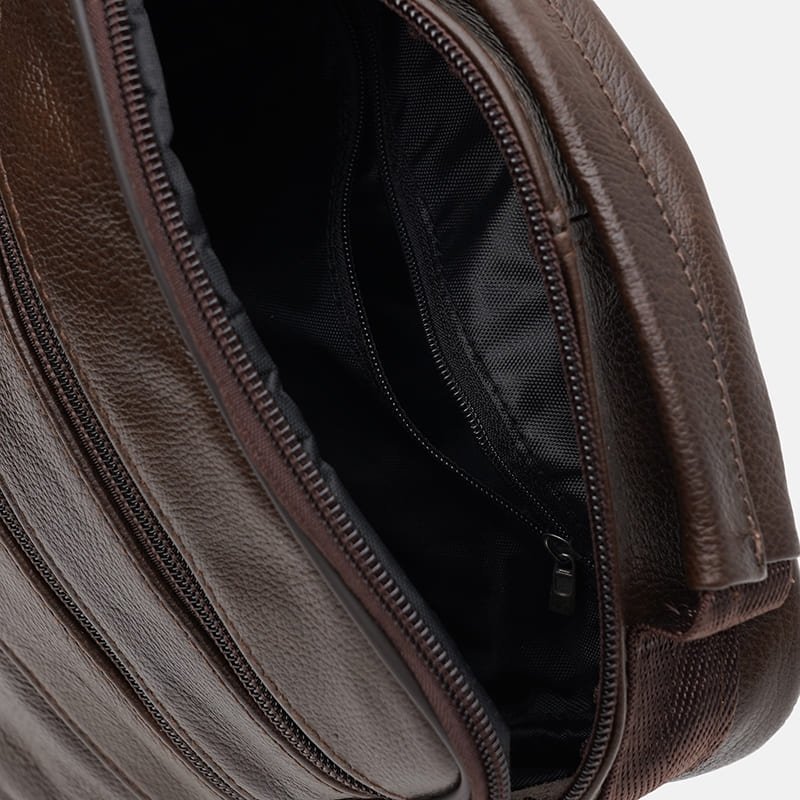 Коричнева недорога сумка-барсетка з натуральної шкіри з ручкою Borsa Leather (21906)