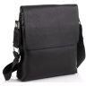 Шкіряна чоловіча сумка-планшет чорного кольору через плече з клапаном Tiding Bag (21553) - 1