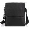 Шкіряна чоловіча сумка-планшет чорного кольору через плече з клапаном Tiding Bag (21553) - 3