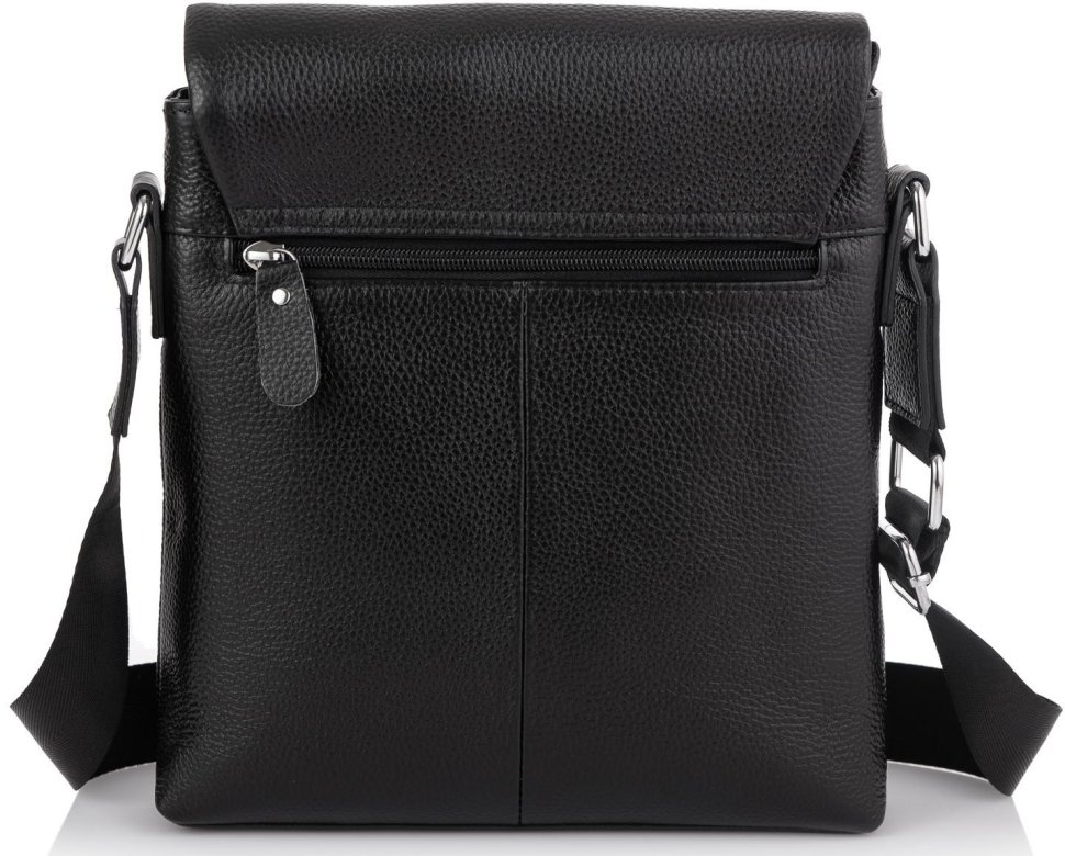 Кожаная мужская сумка-планшет черного цвета через плечо с клапаном Tiding Bag (21553)