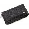 Шкіряний жіночий гаманець із чорної шкіри під крокодила на блискавковій застібці KARYA (19899) - 4