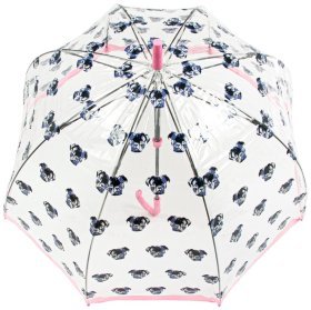 Зонт-трость женский Fulton Birdcage-2 L042 Pugs (тростевой, механика, прозрачный с принтом мопсов) 93855